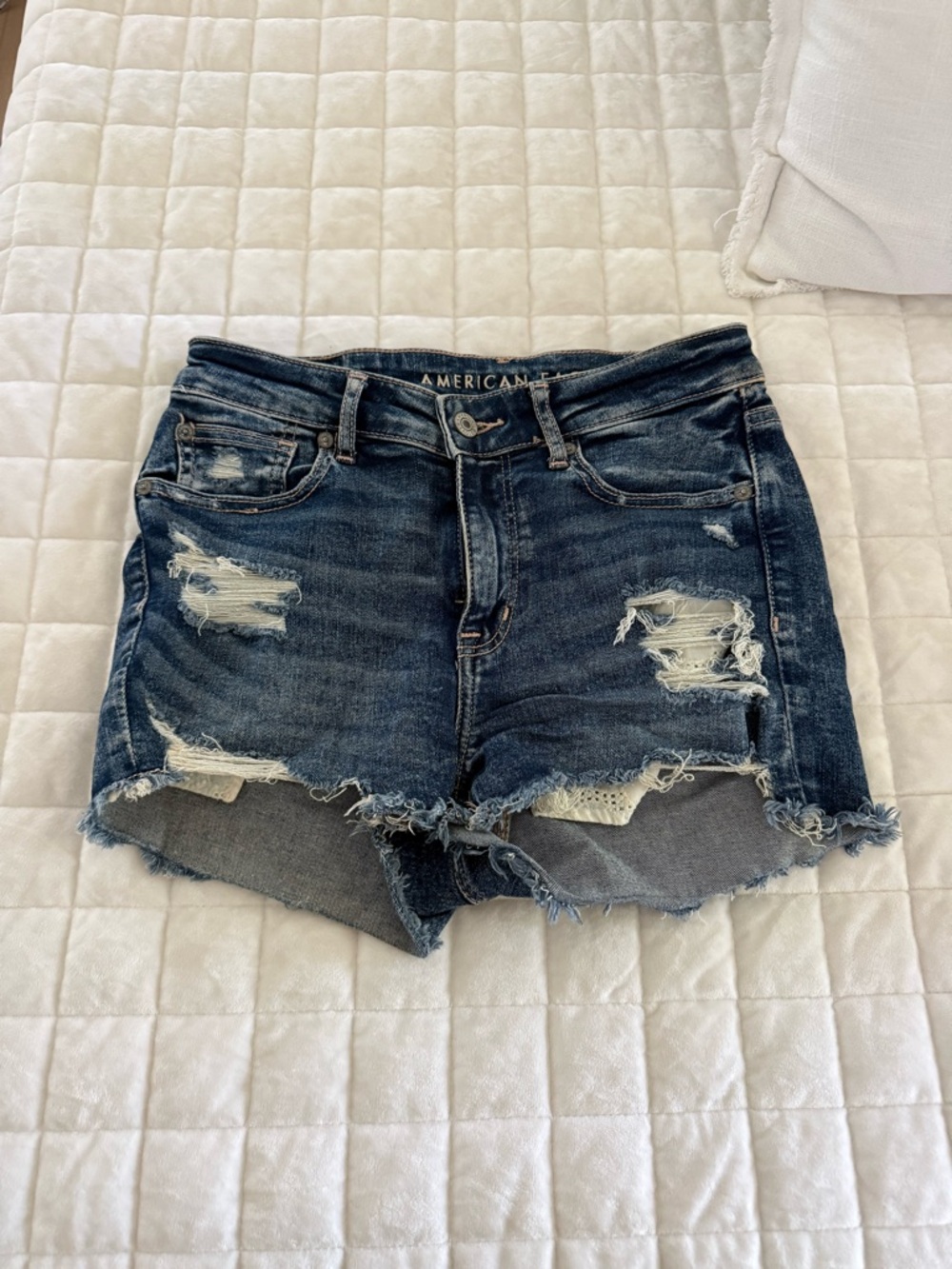 American Eagle Outfitters Dark Blue Distressed Denim Cutoff Shorts